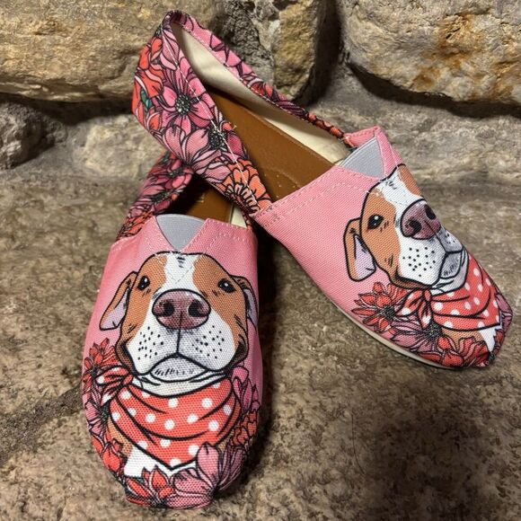 Groove Bags Shoes - GROOVEBAGS Illustrated Pink Brown Pitbull Slip On Shoes Flats Women’s 7